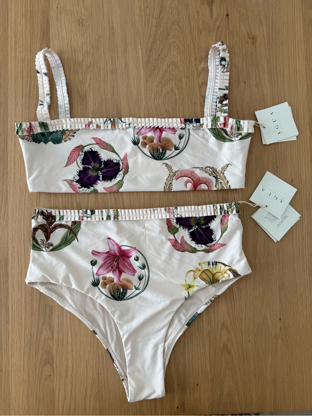 Agua by Agua Bendita Marina Floral-Trim High-Waist Bikini size L - Picture 3 of 8